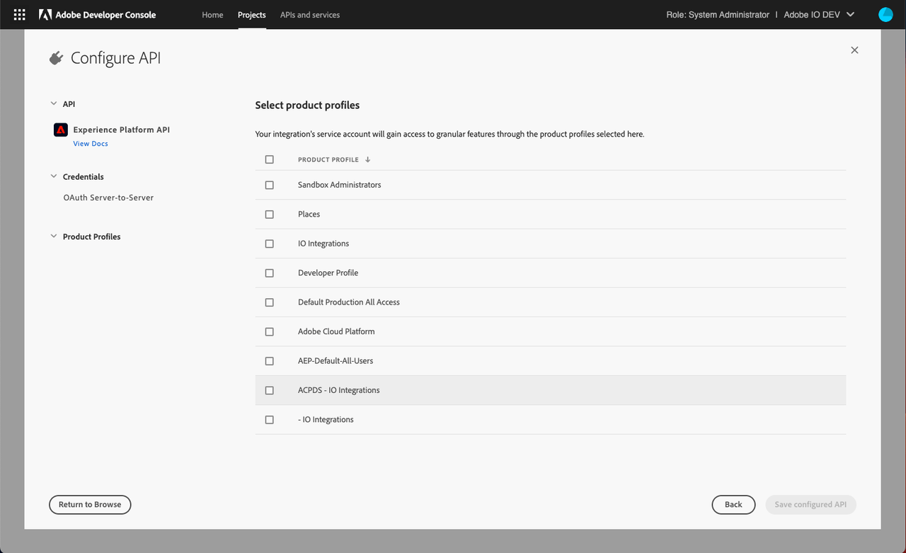 services api oauth s2s choose profiles