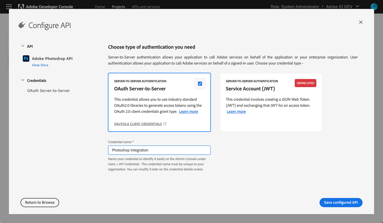 oauth server to server credential name