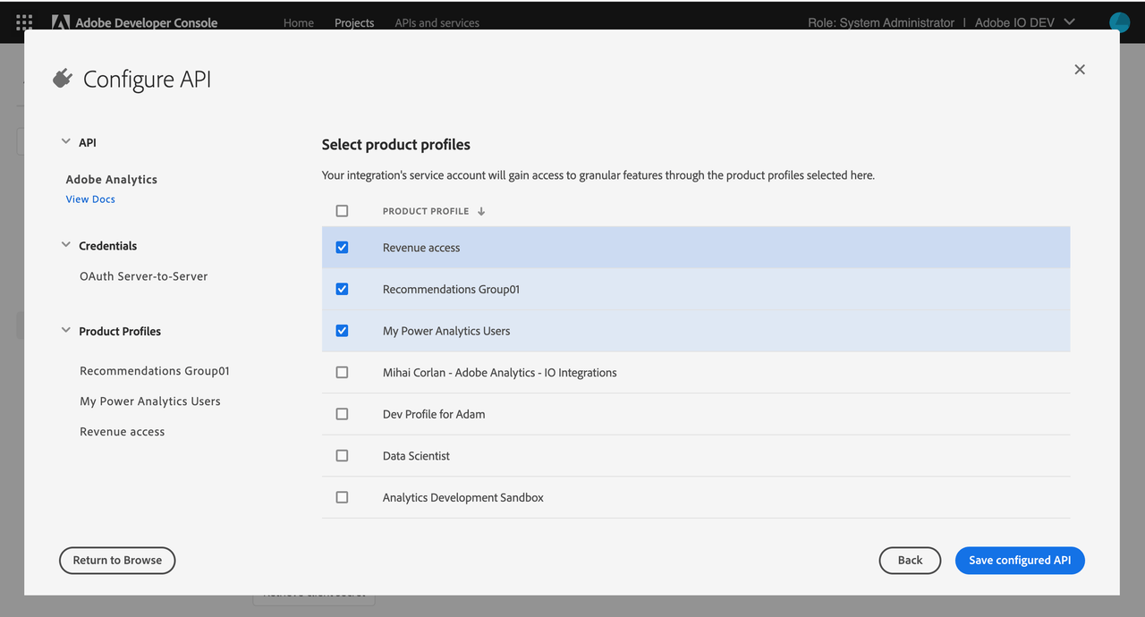 oauth server to server credential product profiles