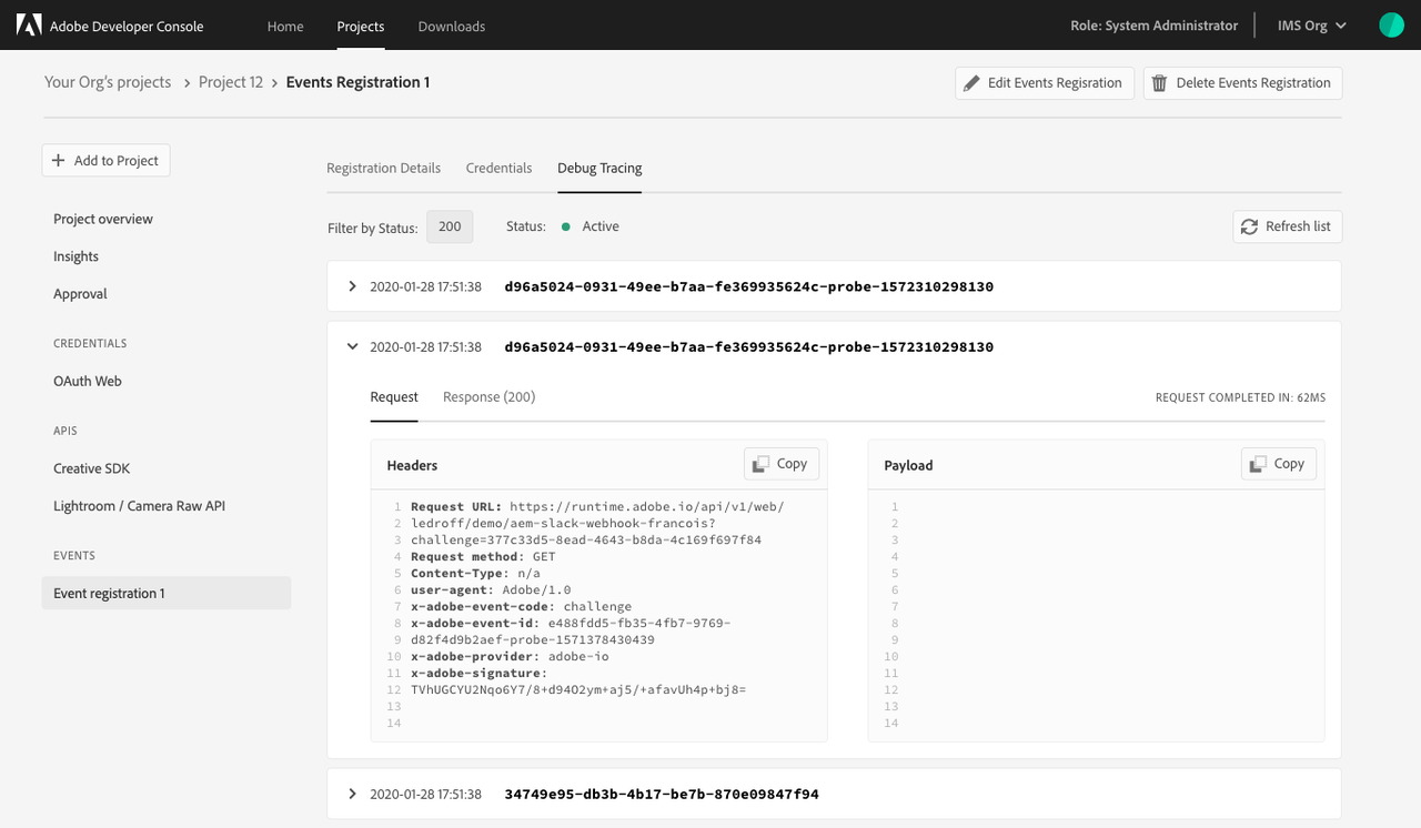 events debug tracing