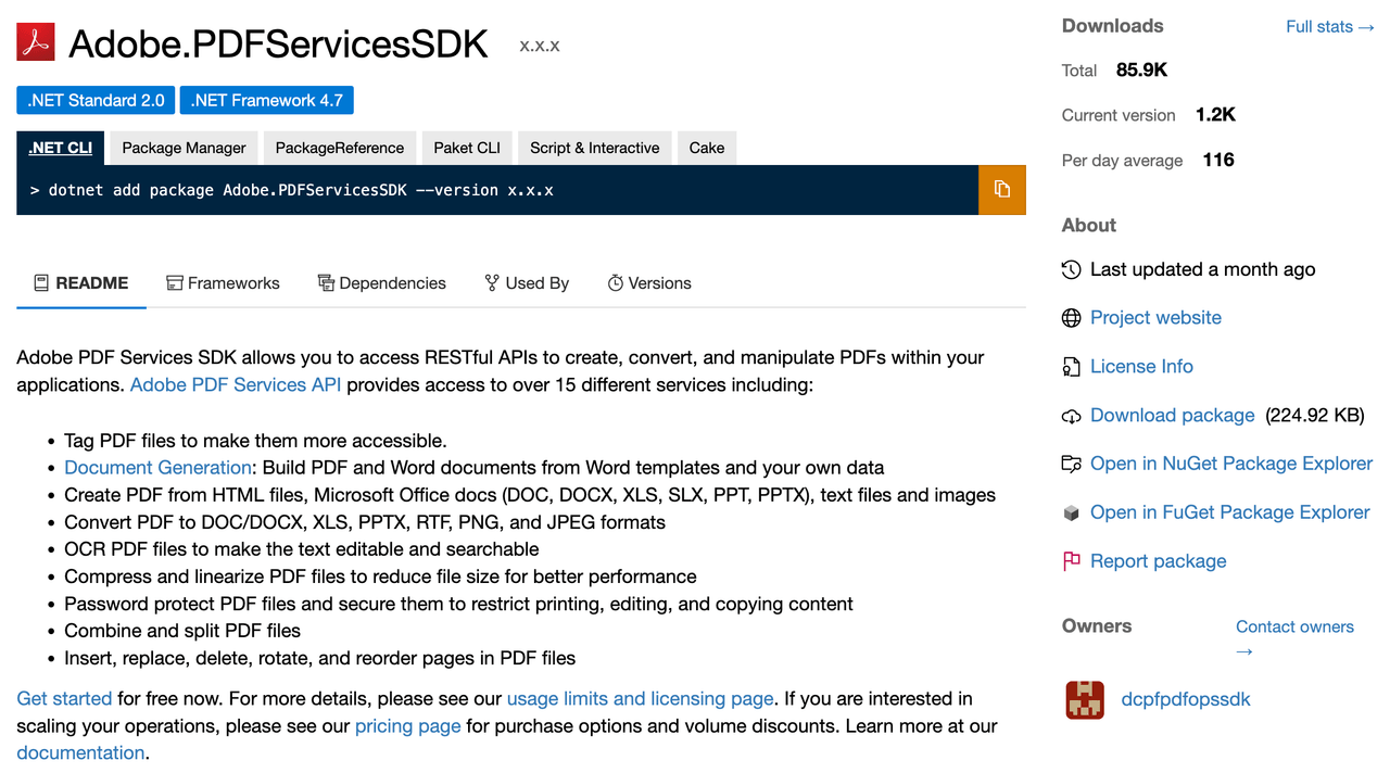 Adobe PDF Services SDK on Nuget