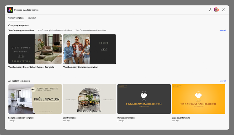 Template Browser v2 — tabbed home