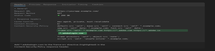 Where to add *.adobelogin.com in the frame-src directive.