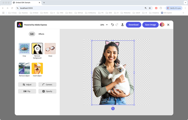 Embed SDK Edit Image remove background
