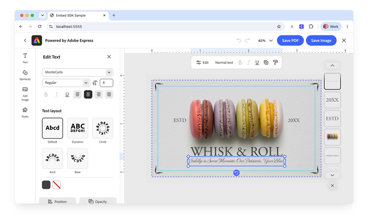 Editing the template in the focused editor